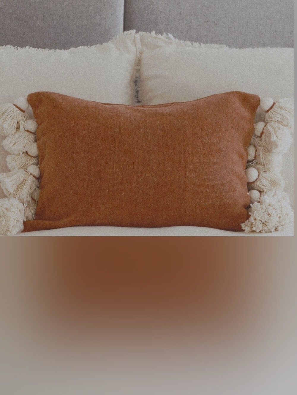 Terracotta Velvet Pom Tassels Lumbar Throw Pillow